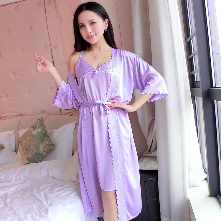 2pcs/Set Women Nightwear Ice S - огляд і ціна Robe Silk Women